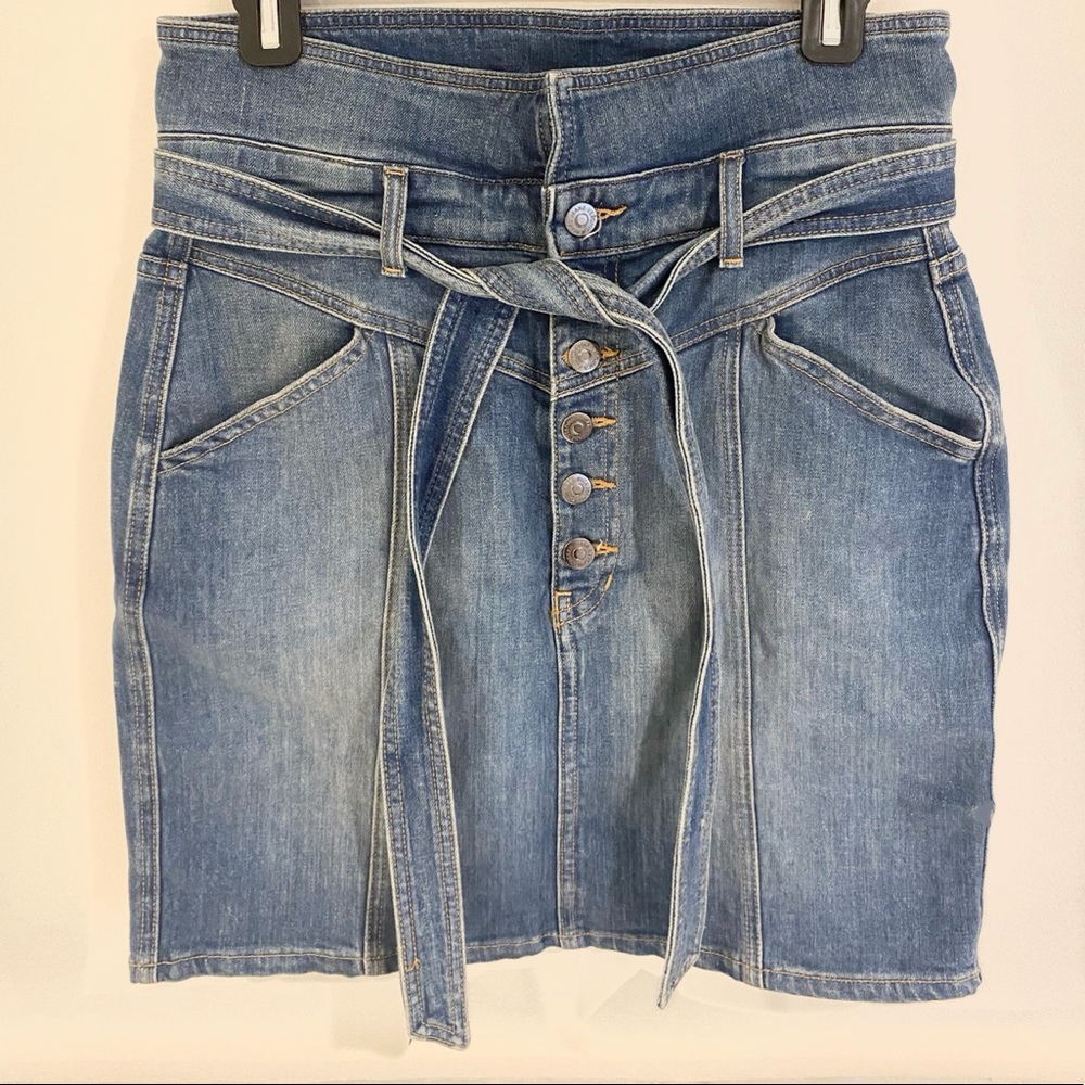 Veronica Beard Denim Tie Pencil Skirt with Buttons